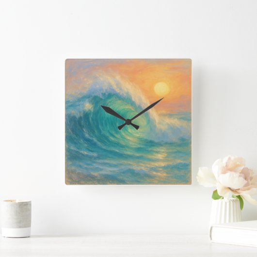 Turquoise Wave - Pastel Painting Style Art Quadratische Wanduhr (Zuhause)