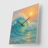 Turquoise Wave - Pastel Painting Style Art Quadratische Wanduhr (Winkel)