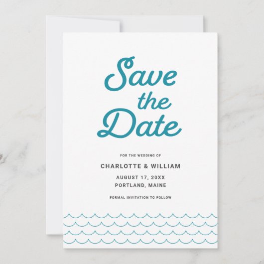Turquoise Waves Save the Date Card (Vorderseite)