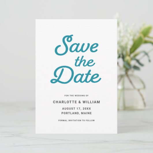 Turquoise Waves Save the Date Card (Stehend Vorderseite)