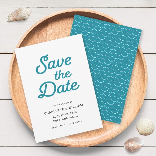 Turquoise Waves Save the Date Card