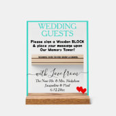 Turquoise Wedding Holz Block Guest Book Hearts Acrylschild (Vorderseite)