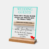 Turquoise Wedding Holz Block Guest Book Hearts Acrylschild (Winkel)