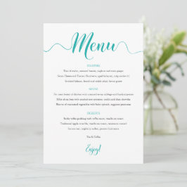Turquoise Wedding Menu Card 5"x7" Menükarte