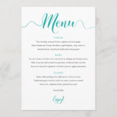 Turquoise Wedding Menu Card 5"x7" Menükarte (Vorderseite)