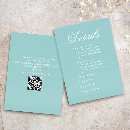 Turquoise Wedding Timeline Details Simple RSVP Begleitkarte