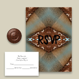 Turquoise Western Motif Wedding RSVP Karte