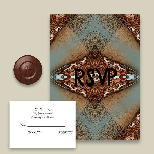 Turquoise Western Motif Wedding RSVP Karte