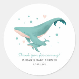 Turquoise Whale Baby Dusche Gefallen Runder Aufkleber
