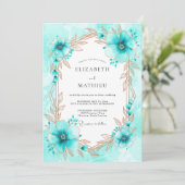 Turquoise Whimsical Botanical Winter Wedding Einladung (Stehend Vorderseite)