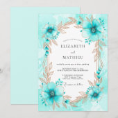 Turquoise Whimsical Botanical Winter Wedding Einladung (Vorne/Hinten)