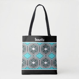 Turquoise, White & Black Tribal Tapestry Tasche