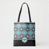 Turquoise, White & Black Tribal Tapestry Tasche (Vorderseite)