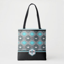Turquoise, White & Black Tribal Tapestry Tasche