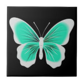 Turquoise white butterfly black background fliese (Vorderseite)