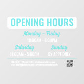Turquoise White Retro Script QR Code Opening Hours Fensteraufkleber (Blatt)