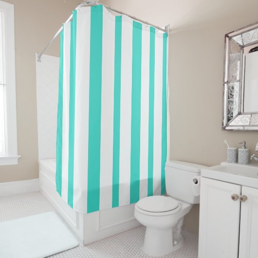 Turquoise White Summer Stripes Duschvorhang (Beispiel)