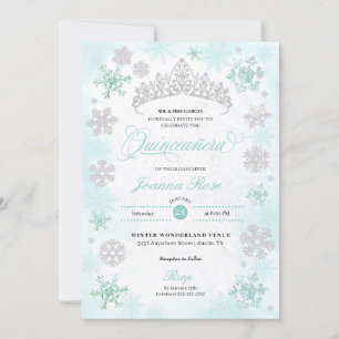 Turquoise Winter Wonderland Snowflake Quinceanera Einladung