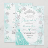 Turquoise Winter Wonderland Snowflake Quinceanera Einladung (Vorne/Hinten)