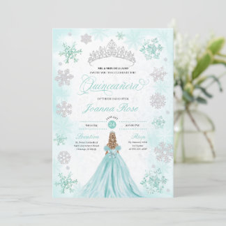 Turquoise Winter Wonderland Snowflake Quinceanera Einladung