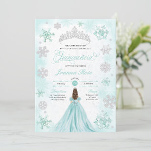 Turquoise Winter Wonderland Snowflake Quinceanera Einladung