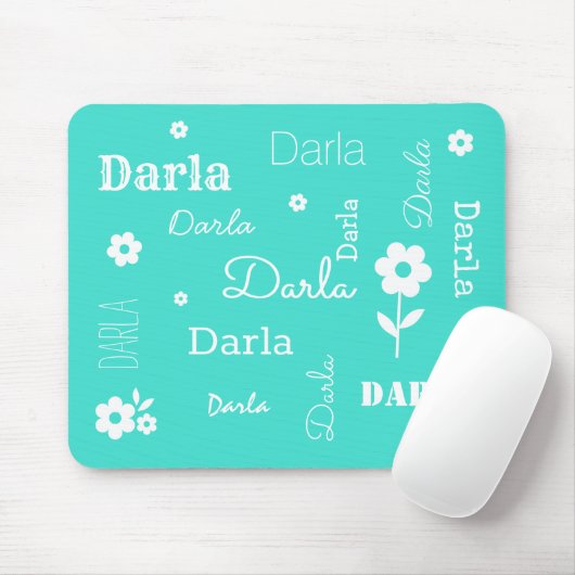 Turquoise with White Flowers, Customized Mouse Pad Mousepad (Mit Mouse)