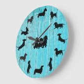 Turquoise Wooden Dachshund Silhouette Wall Clock Große Wanduhr (Winkel)