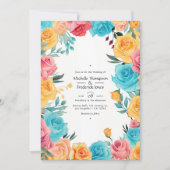 Turquoise, Yellow and Pink Floral Wedding Einladung (Vorderseite)