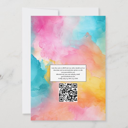 Turquoise, Yellow and Pink Floral Wedding Einladung (Rückseite)