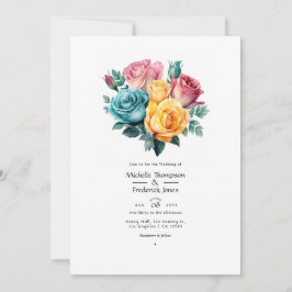 Turquoise, Yellow and Pink Floral Wedding Einladung