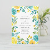 Turquoise Yellow Breezy Summer Wedding Einladung (Stehend Vorderseite)