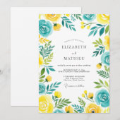 Turquoise Yellow Breezy Summer Wedding Einladung (Vorne/Hinten)