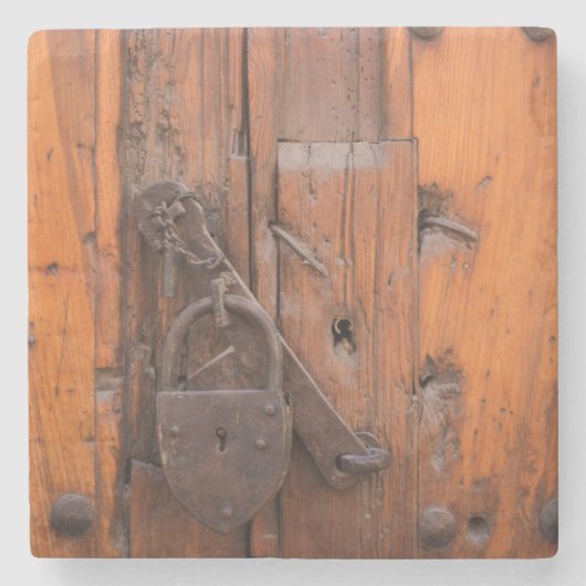 Türschloss aus Holz Steinuntersetzer (Vorderseite)