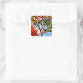 Turteltaube in einem blühenden Baum Quadratischer Aufkleber (Tasche)