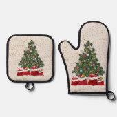 Turteltauben im Weihnachtsgrauen Ofenhandschuh & Topflappen-Set (Vorderseite)