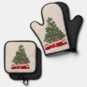 Turteltauben im Weihnachtsgrauen Ofenhandschuh & Topflappen-Set (Vorderseite/Rückseite)