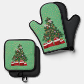 Turteltauben im Weihnachtsgrün Ofenhandschuh & Topflappen-Set (Vorderseite/Rückseite)