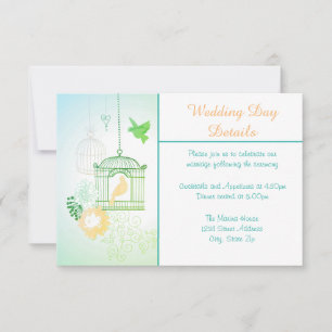 Turteltauben & Käfige - Hochzeitstagsdetails Einladung