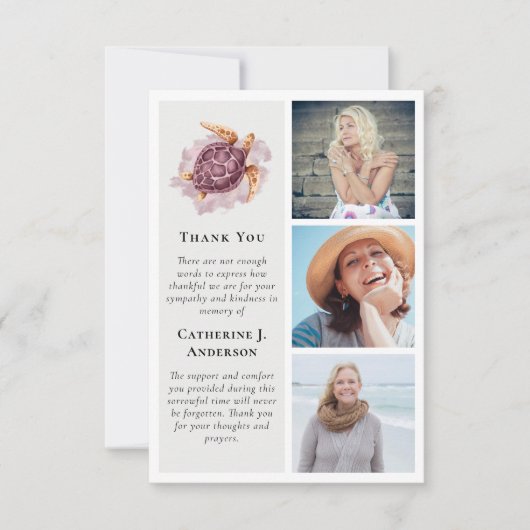 Turtle 3 Foto Beileid Beerdigung Dankeskarte (Vorderseite)