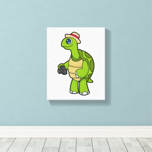 Turtle als Fotograf mit Kamera Leinwanddruck (Insitu (Holzboden))
