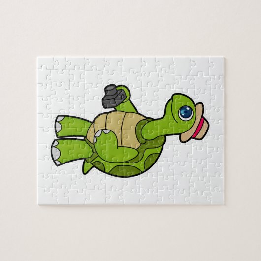 Turtle als Fotograf mit Kamera Puzzle (Horizontal)
