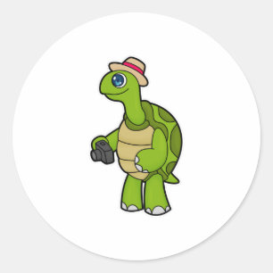 Turtle als Fotograf mit Kamera Runder Aufkleber