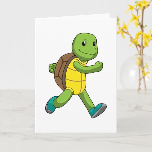 Turtle als Runner beim Laufen Karte (Gelbe Blume)