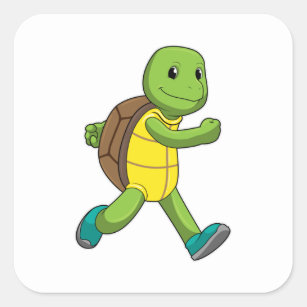 Turtle als Runner beim Laufen Quadratischer Aufkleber