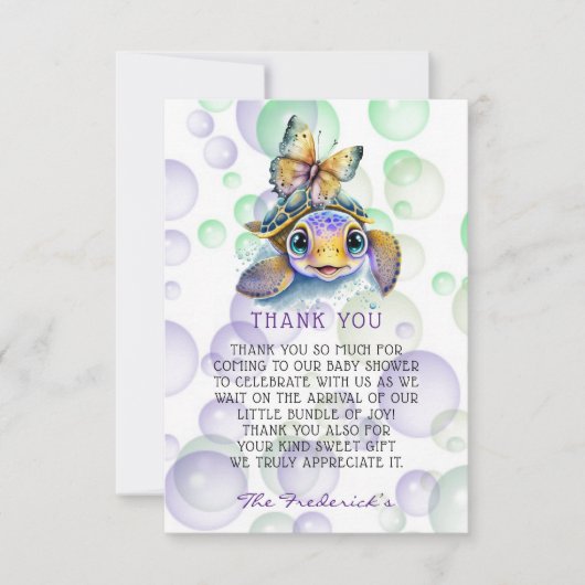 Turtle and Butterfly Babydusche Danke, Karten (Vorderseite)