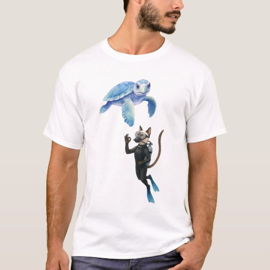 Turtle and Cat scuba diver  T-Shirt (Vorderseite)