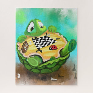 Turtle and Ladybug Playing Schach Puzzle Cartoon