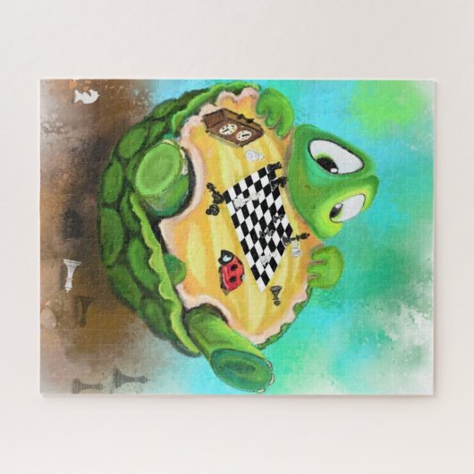 Turtle and Ladybug Playing Schach Puzzle Cartoon (Horizontal)