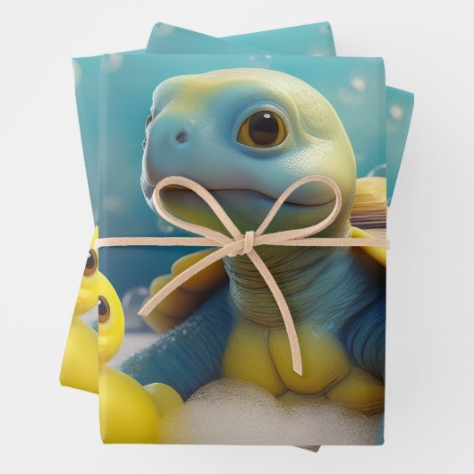 Turtle and Rubber Duck in Bubble Bath Geschenkpapier Set (Beispiel)