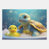 Turtle and Rubber Duck in Bubble Bath Geschenkpapier Set (Vorderseite)